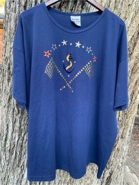 Match Point Navy Embellished Short Sleeve Top